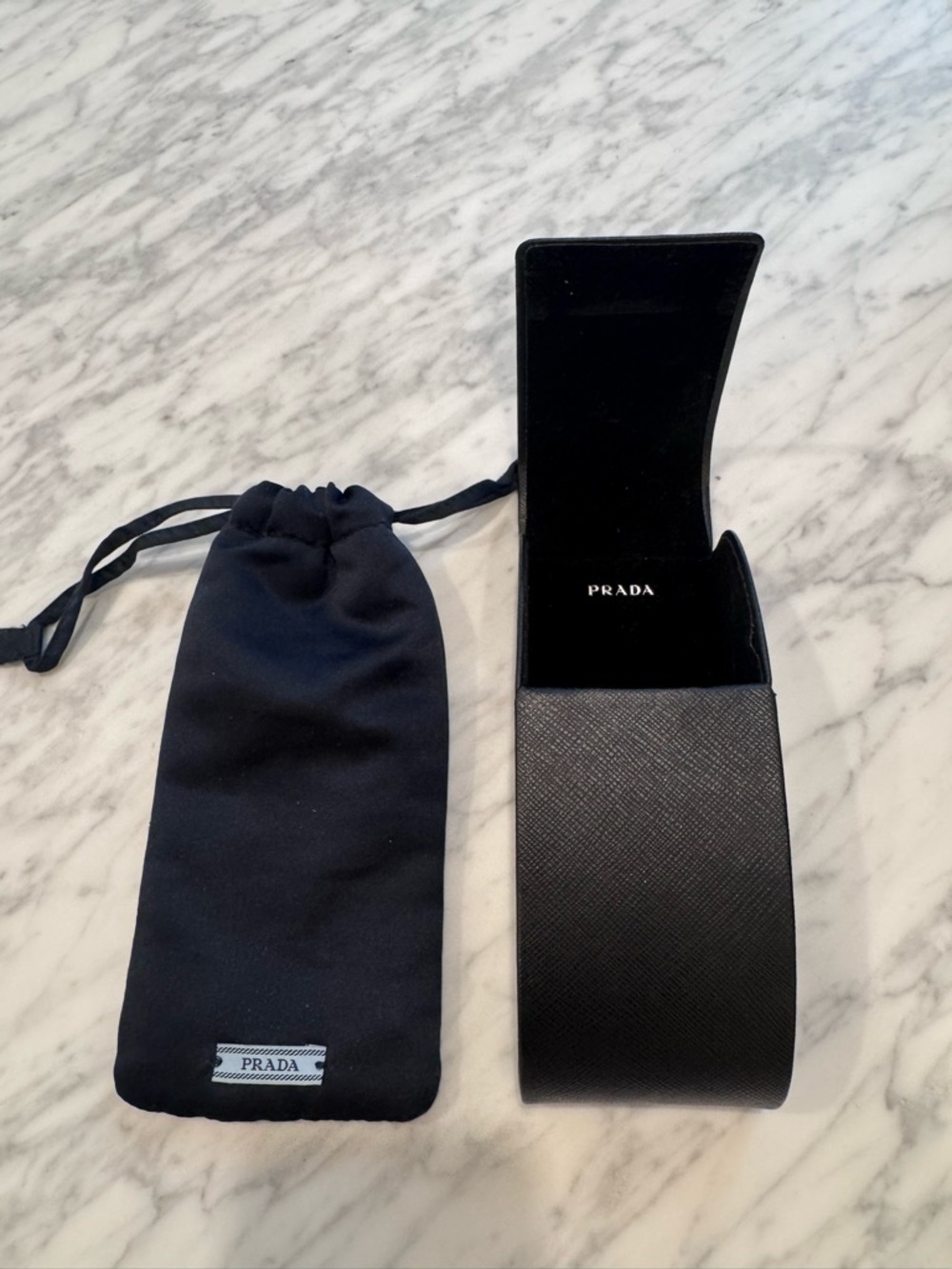 Prada Sunglasses Case + Dust Bag Black Saffiano Leather Authentic - Picture 2 of 3